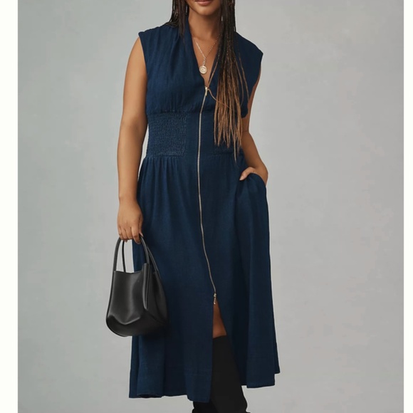 Anthropologie Dresses & Skirts - by Anthropologie The Tommie Cap-Sleeve Smocked Front-Zip Shirt Dress Size XS